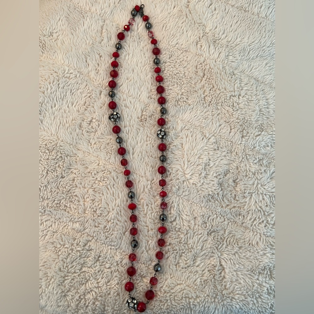 Long Red and Black Bead with Sparkle Clusters - Picture 2 of 2